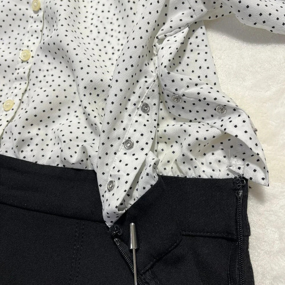 ANN TAYLOR LOFT Black White Polka Dot Blouse Skirt Dress Size 10 - Picture 8 of 13